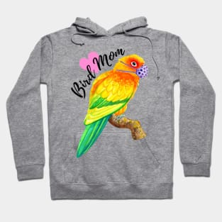 Bird Mom - Sun Conure Wearing Mask Hoodie